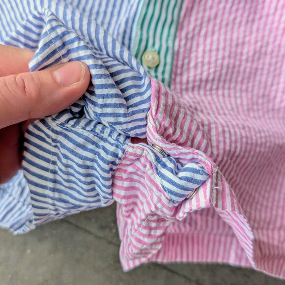 Ralph Lauren Blue Pink Green Striped Onesie and Gingham Plaid Shirt Bundle 9M - Picture 4 of 11